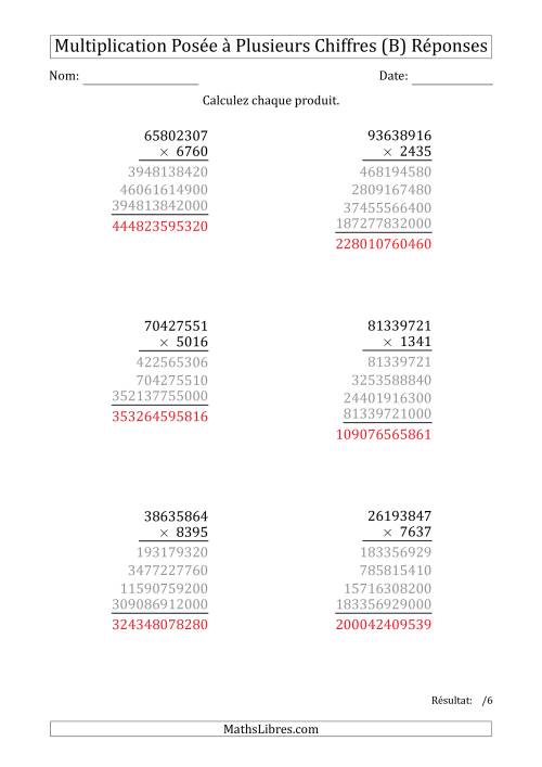 Multiplication d'un Nombre à 8 Chiffres par un Nombre à 4 Chiffres (B) page 2