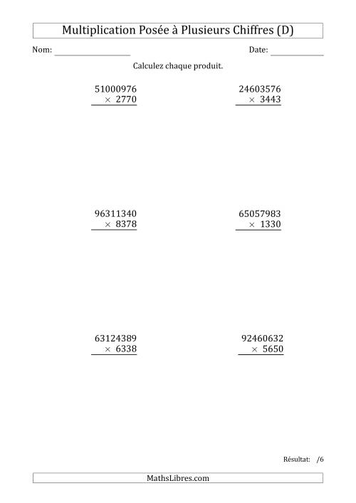 Multiplication d'un Nombre à 8 Chiffres par un Nombre à 4 Chiffres (D)