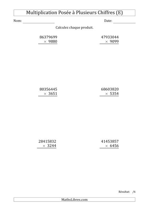Multiplication d'un Nombre à 8 Chiffres par un Nombre à 4 Chiffres (E)