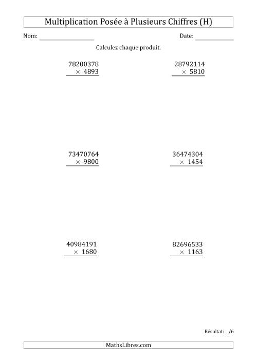 Multiplication d'un Nombre à 8 Chiffres par un Nombre à 4 Chiffres (H)
