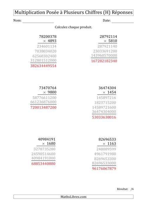 Multiplication d'un Nombre à 8 Chiffres par un Nombre à 4 Chiffres (H) page 2