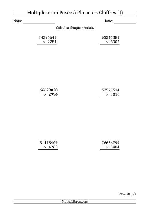 Multiplication d'un Nombre à 8 Chiffres par un Nombre à 4 Chiffres (I)