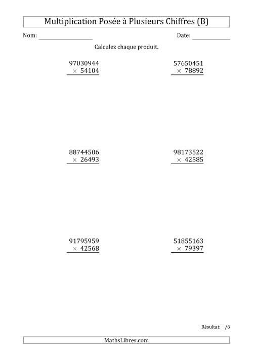 Multiplication d'un Nombre à 8 Chiffres par un Nombre à 5 Chiffres (B)