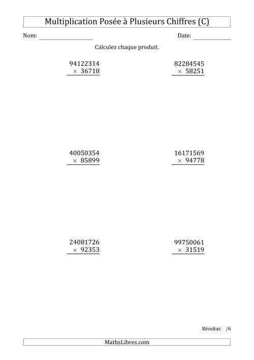 Multiplication d'un Nombre à 8 Chiffres par un Nombre à 5 Chiffres (C)