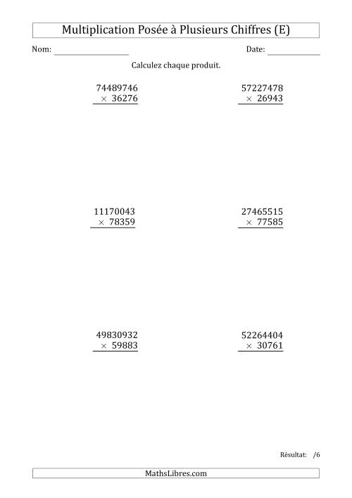 Multiplication d'un Nombre à 8 Chiffres par un Nombre à 5 Chiffres (E)