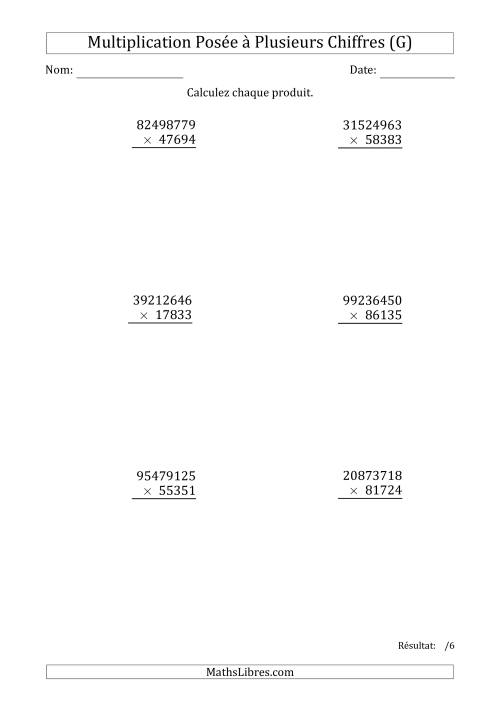 Multiplication d'un Nombre à 8 Chiffres par un Nombre à 5 Chiffres (G)