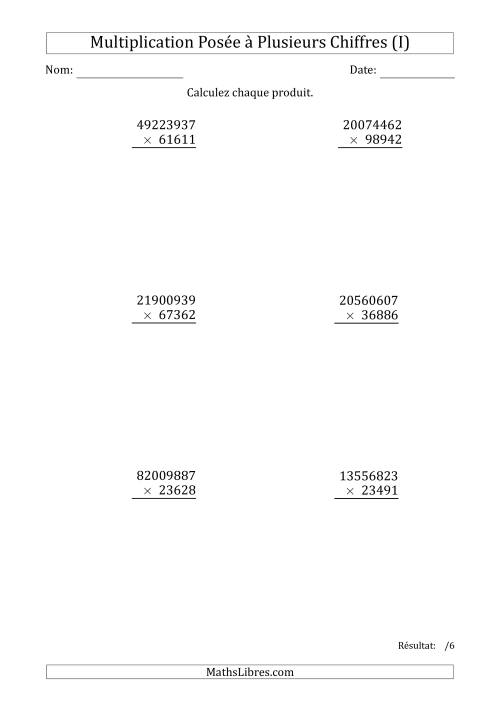 Multiplication d'un Nombre à 8 Chiffres par un Nombre à 5 Chiffres (I)