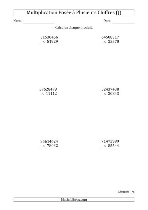 Multiplication d'un Nombre à 8 Chiffres par un Nombre à 5 Chiffres (J)
