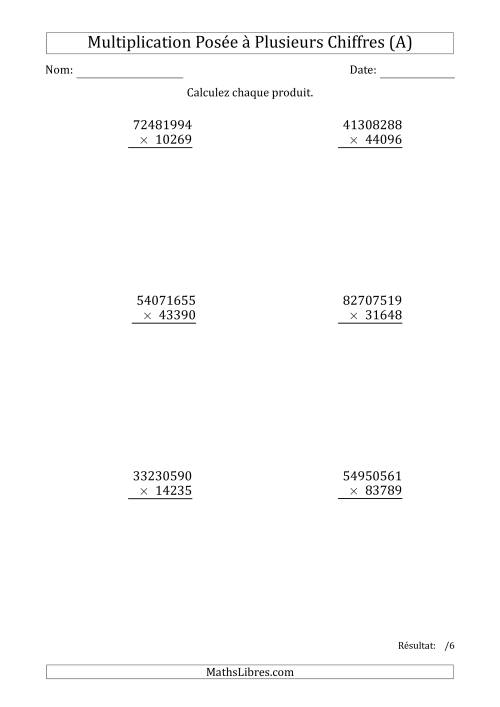 Multiplication d'un Nombre à 8 Chiffres par un Nombre à 5 Chiffres (Tout)