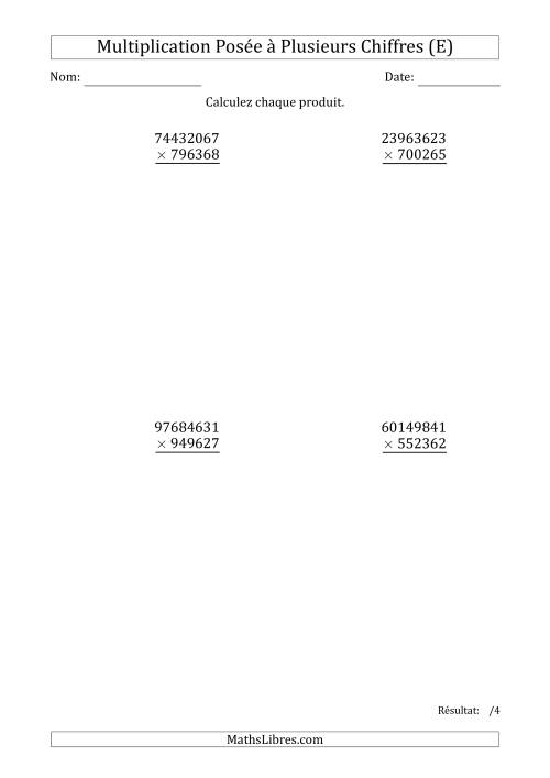 Multiplication d'un Nombre à 8 Chiffres par un Nombre à 6 Chiffres (E)
