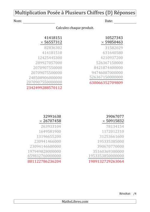 Multiplication d'un Nombre à 8 Chiffres par un Nombre à 8 Chiffres (D) page 2