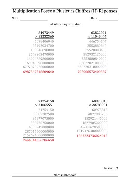Multiplication d'un Nombre à 8 Chiffres par un Nombre à 8 Chiffres (H) page 2