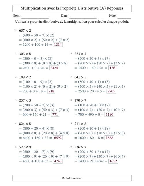 Multiplier des nombres à 3 chiffres par des nombres à 1 chiffres à l'aide de la propriété distributive (Tout) page 2