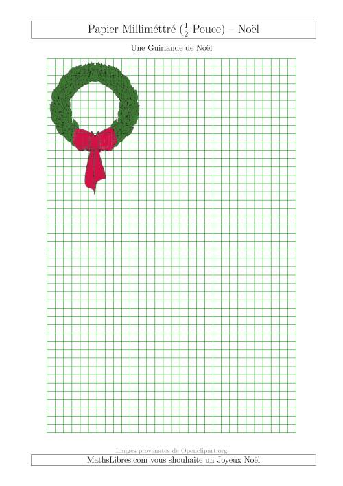Papier Milliméttré avec une Guirlande de Noël (½ Pouce) (A)