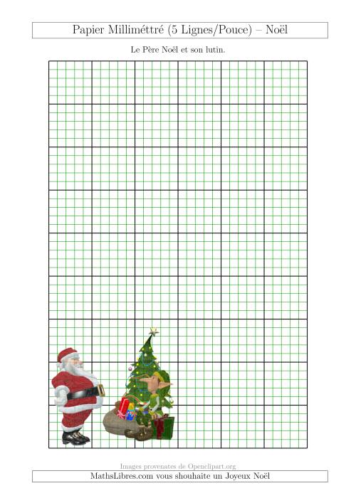 Papier Milliméttré avec le Père Noël et son Lutin (5 Lignes/Pouce) (A)
