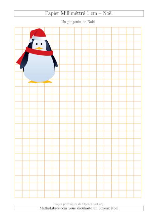 Papier Milliméttré avec un Pingouin de Noël (1 cm) (A)