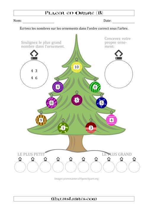 Placer en Ordre des Nombres Compris Entre 0 et 10 sur un Arbre de Noël (B)