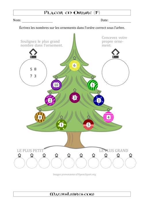 Placer en Ordre des Nombres Compris Entre 0 et 10 sur un Arbre de Noël (F)