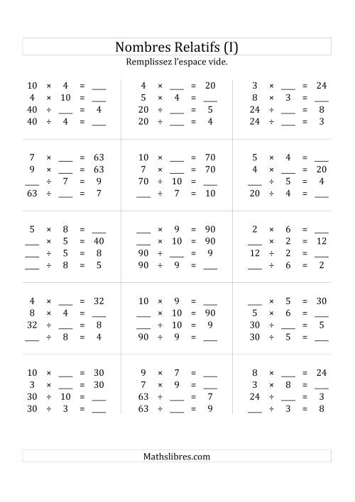 Multiplication & la Division des Nombres Relatifs Jusqu'à 100 (I)