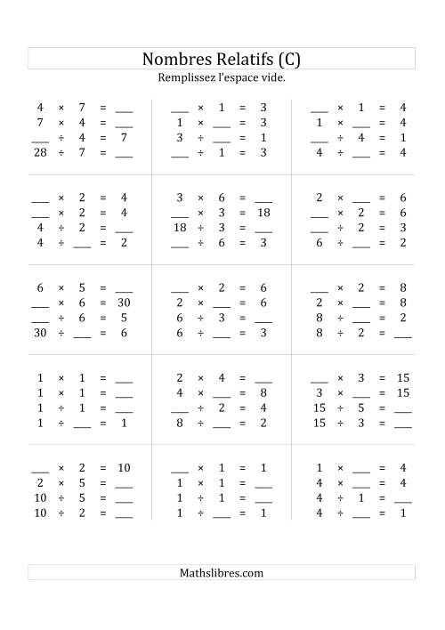 Multiplication & la Division des Nombres Relatifs Jusqu'à 49 (C)