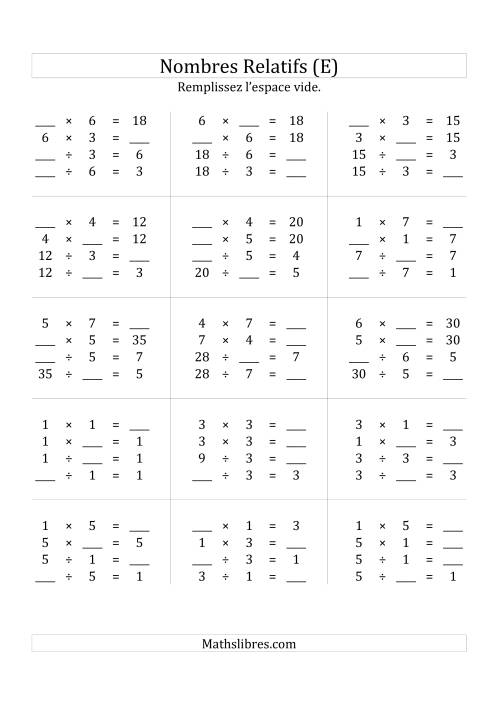 Multiplication & la Division des Nombres Relatifs Jusqu'à 49 (E)