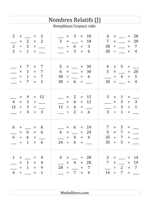 Multiplication & la Division des Nombres Relatifs Jusqu'à 49 (J)