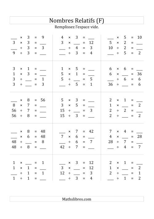 Multiplication & la Division des Nombres Relatifs Jusqu'à 64 (F)