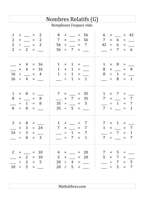 Multiplication & la Division des Nombres Relatifs Jusqu'à 64 (G)