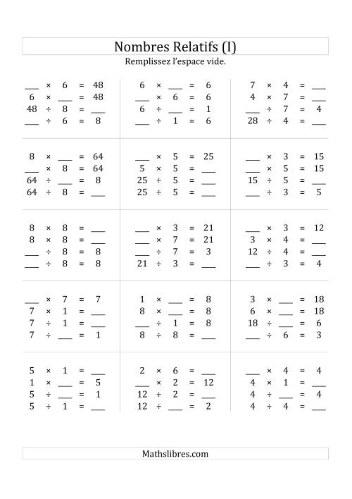 Multiplication & la Division des Nombres Relatifs Jusqu'à 64 (I)