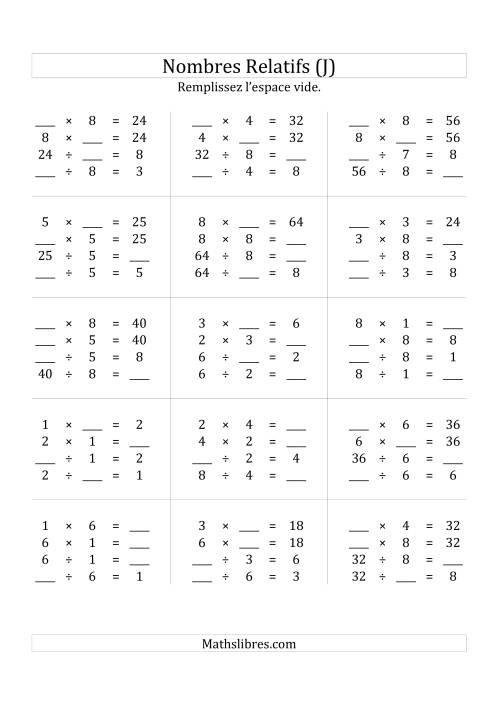 Multiplication & la Division des Nombres Relatifs Jusqu'à 64 (J)
