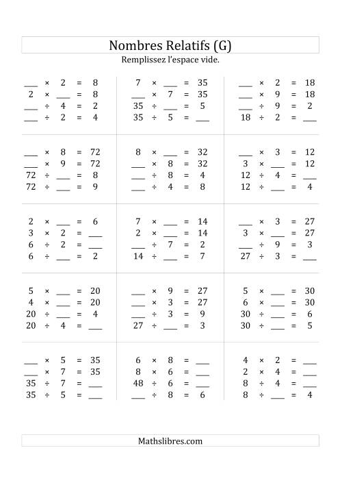 Multiplication & la Division des Nombres Relatifs Jusqu'à 81 (G)