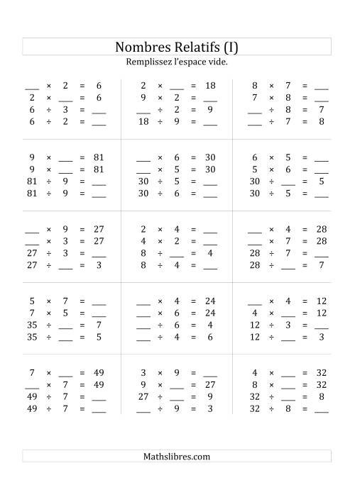 Multiplication & la Division des Nombres Relatifs Jusqu'à 81 (I)