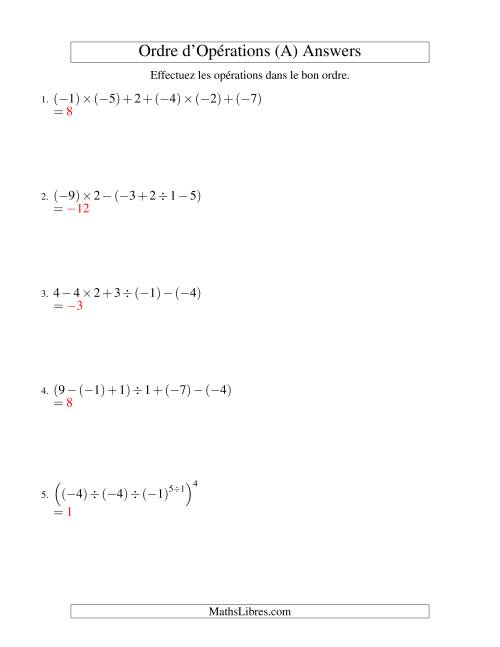 Ordre des opérations avec nombres entiers (cinq étapes) -- Toutes opérations (Ancien) page 2
