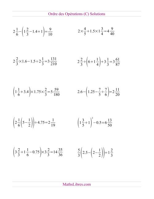 Ordre des opérations avec fractions et nombres décimaux -- Toutes opérations (nombres positifs seulement) (C) page 2