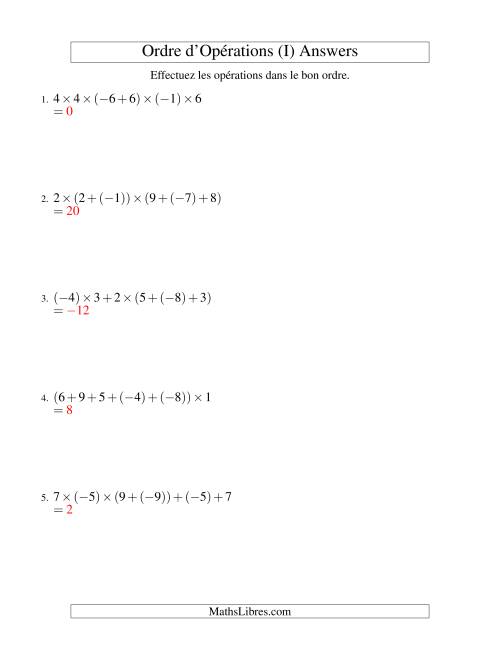 Ordre des opérations avec nombres entiers (cinq étapes) -- Addition et multiplication (I) page 2