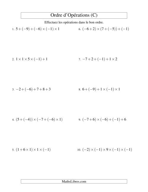 Ordre des opérations avec nombres entiers (quatre étapes) -- Addition et multiplication (C)