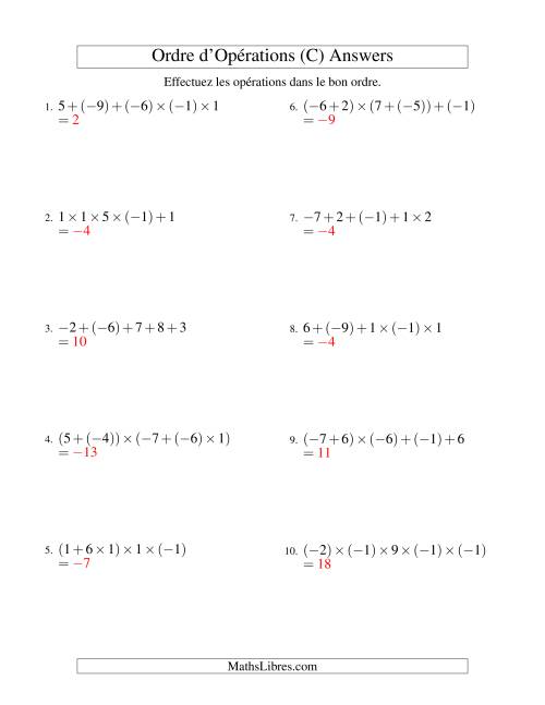 Ordre des opérations avec nombres entiers (quatre étapes) -- Addition et multiplication (C) page 2