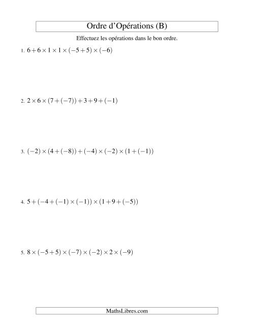 Ordre des opérations avec nombres entiers (six étapes) -- Addition et multiplication (B)