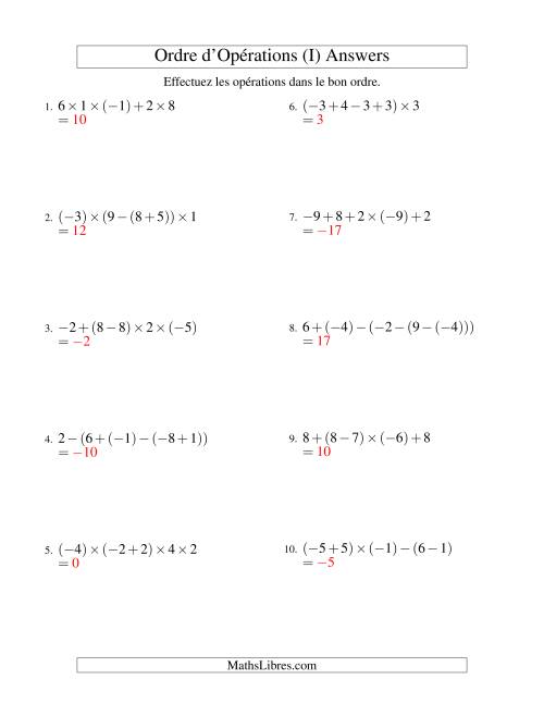 Ordre des opérations avec nombres entiers (quatre étapes) -- Addition, soustraction et multiplication (I) page 2