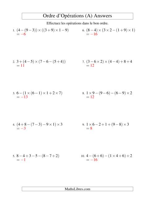 Ordre des opérations avec nombres entiers (six étapes) -- Addition, soustraction et multiplication (nombres positifs seulement) (Ancien) page 2