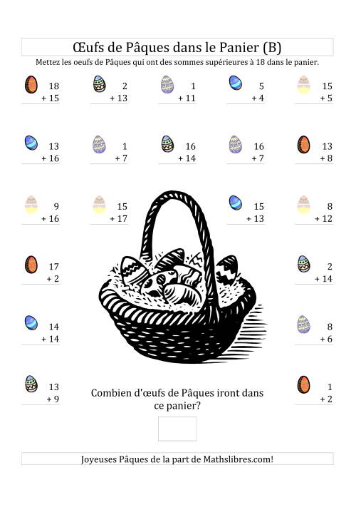 Addition d'Œufs de Pâques (Nombres Variant Jusqu'à 18) (B)
