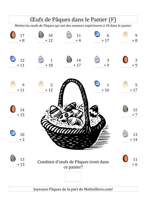 Addition d'Œufs de Pâques (Nombres Variant Jusqu'à 18) (F)