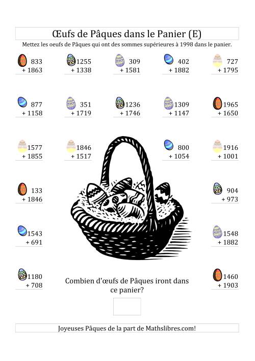 Addition d'Œufs de Pâques (Nombres Variant Jusqu'à 1998) (E)