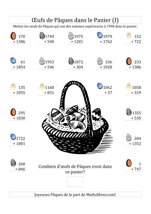 Addition d'Œufs de Pâques (Nombres Variant Jusqu'à 1998) (I)