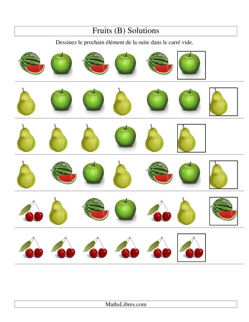 Suites d'images -- Fruits -- Un attribut (B) page 2