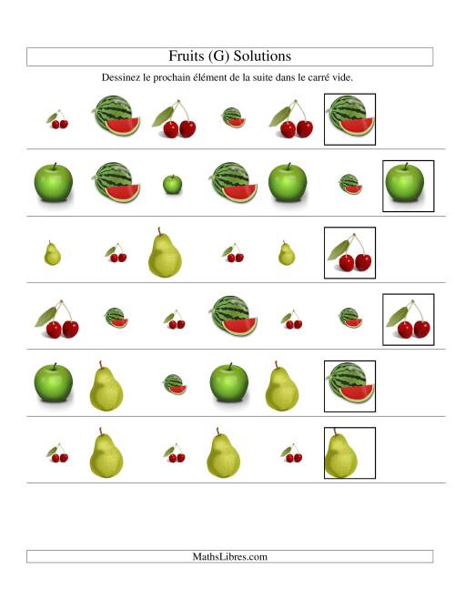 Suites d'images -- Fruits -- Deux attributs (G) page 2