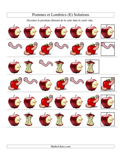 Suites d'images -- Pommes et lombrics -- Un attribut (E) page 2