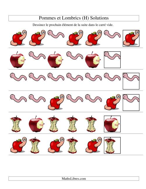Suites d'images -- Pommes et lombrics -- Un attribut (H) page 2