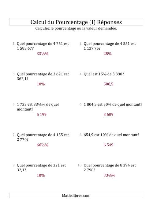 Problèmes de Pourcentage Mixtes avec des Montants de Nombres Décimaux et la Sélection de Pourcentages (I) page 2