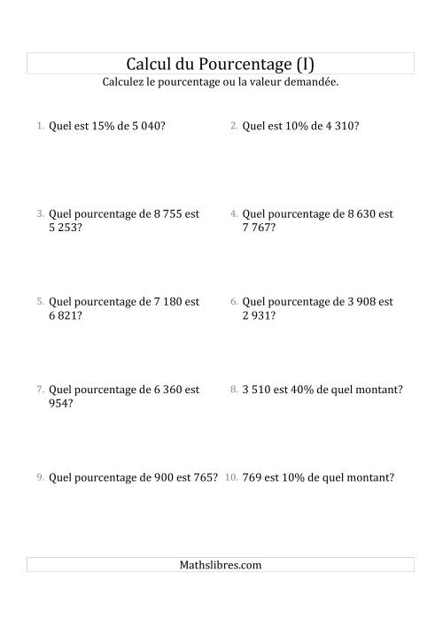 Problèmes de Pourcentage Mixtes avec des Montants de Nombres Entiers et des Pourcentages Multiples de 5 (I)